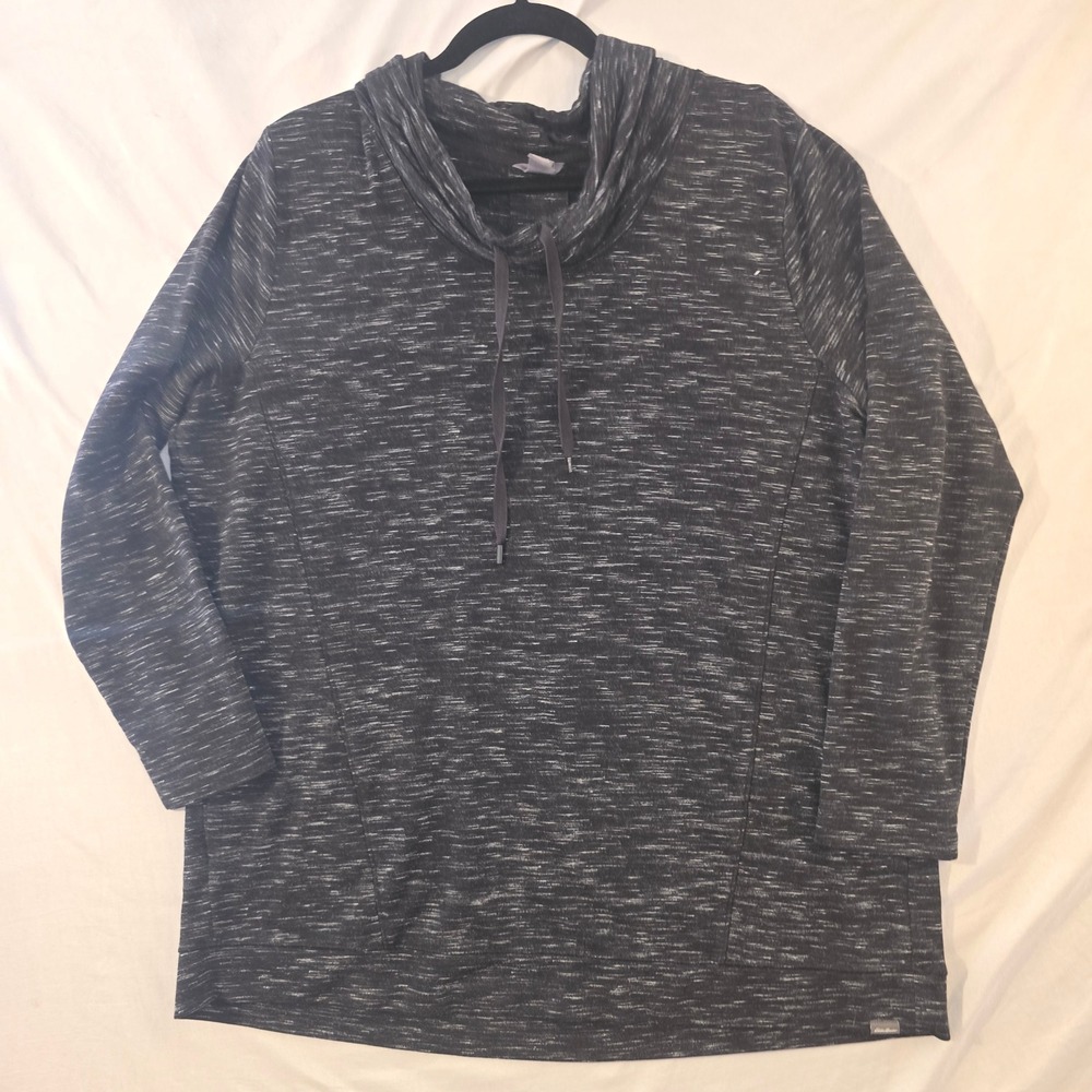 Eddie Bauer Pullover Size L Womens Black Space Dye Cowl Neck Drawstring Top
